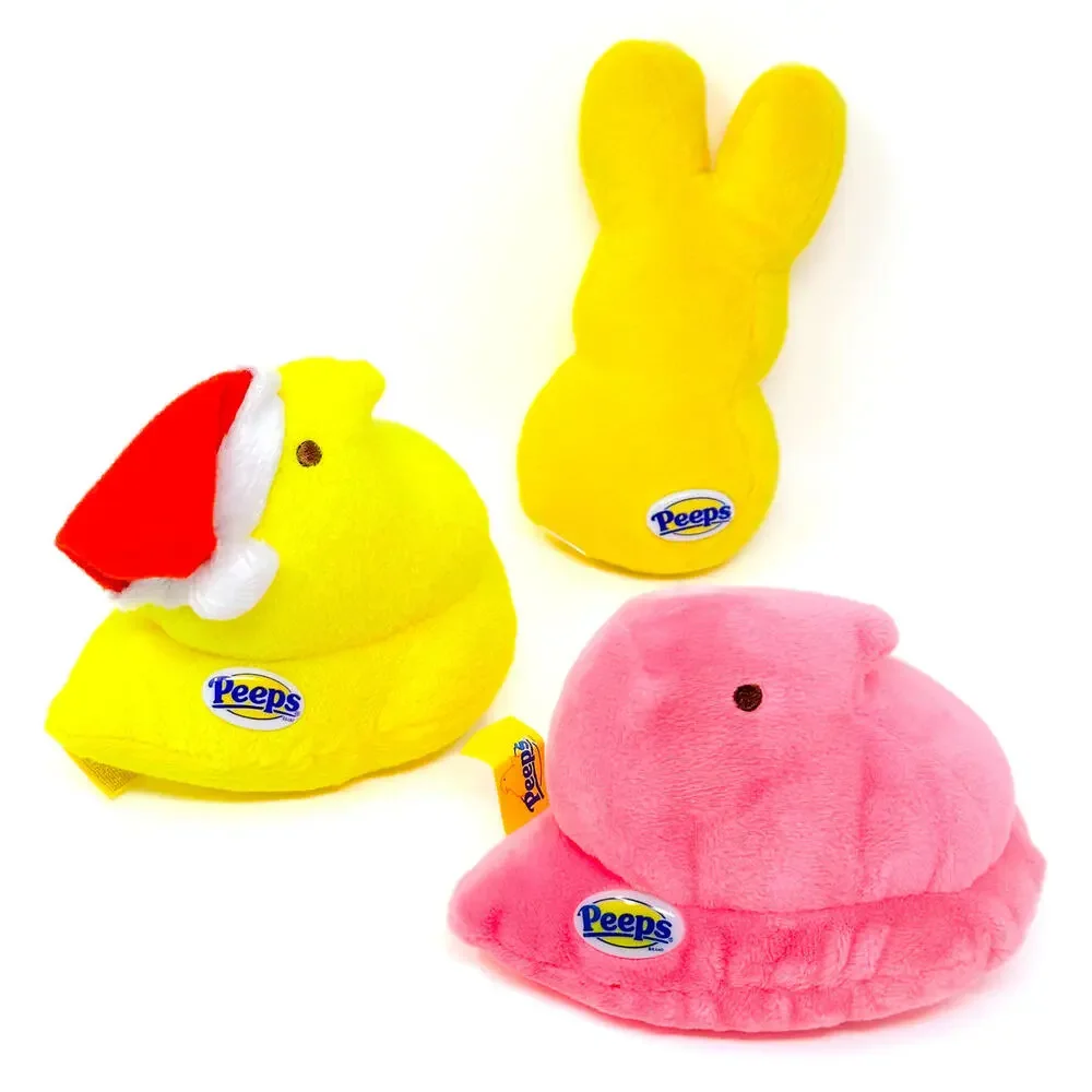 Marshmallow Peeps Plush Chicks Bunny Santa Hat Yellow Pink Easter Doll Toy 🐣‎